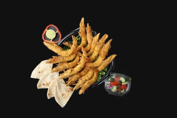 جمبري جامبو مقلي ( رأس و ديل - يقدم مع سلطة + طحينة + عيش اما وزن الكيلو يقدم معه كيلو ارز هدية