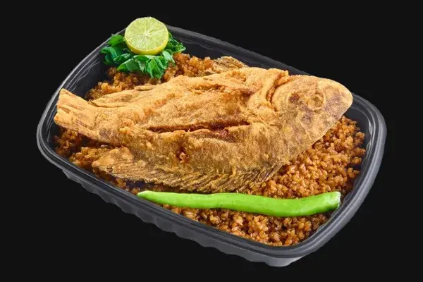 وجبة سمك بلطي مقلي - بلطي مقلي + ارز صيادية + سلطة خضراء + طحينة